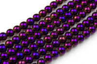 Mystic Purple Metallic HEMATITE Beads. Round Smooth. 2mm, 3mm,4mm, 6mm, 8mm, 10mmor 12mm. Full Strand 16".