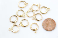 Cute round earring leverbacks lever backs. Gold leverbacks. 18K Gold plated. 10mm/12mm across. 20 pieces / 10 pairs.