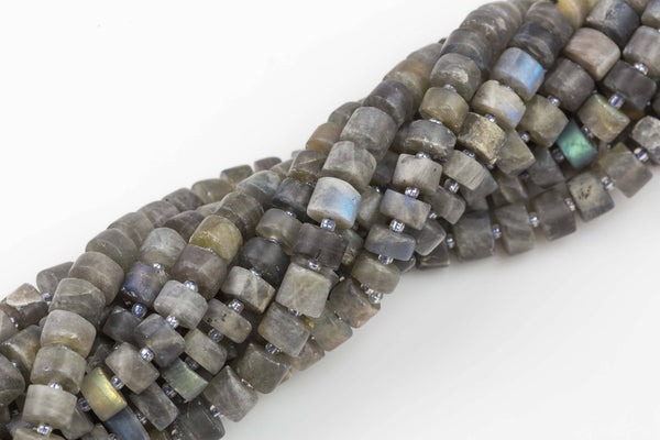 Natural Matte Labradorite- Large Heishi Roundel Shape- High Quality- 8-9 or 9-10mm- Full Strand 16" - 60 Pieces Gemstone Beads