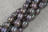 10*12mm Large Hole Freshwater Dark Peacock Pearl, 8 Inch Strand Big Hole Beads
