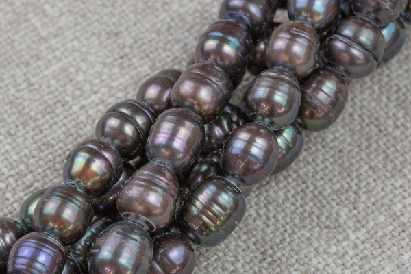 10*12mm Large Hole Freshwater Dark Peacock Pearl, 8 Inch Strand Big Hole Beads