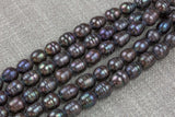 10*12mm Large Hole Freshwater Dark Peacock Pearl, 8 Inch Strand Big Hole Beads