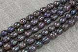 10*12mm Large Hole Freshwater Dark Peacock Pearl, 8 Inch Strand Big Hole Beads