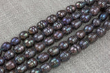 10*12mm Large Hole Freshwater Dark Peacock Pearl, 8 Inch Strand Big Hole Beads