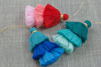 Ombre Puffy Tassels- 75mm - Triple Color- High Quality 27 Colors-2 pcs Per Order- Perfect for Earrings