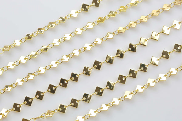 Diamond Chain Gold Plated Brass. By THE YARD