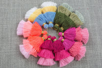 Ombre Puffy Tassels- 75mm - Triple Color- High Quality 27 Colors-2 pcs Per Order- Perfect for Earrings