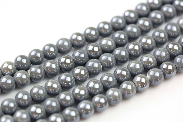6mm 8mm 12mm Ceramic Smooth Round-11.5 inches per strand- Gray Mystic