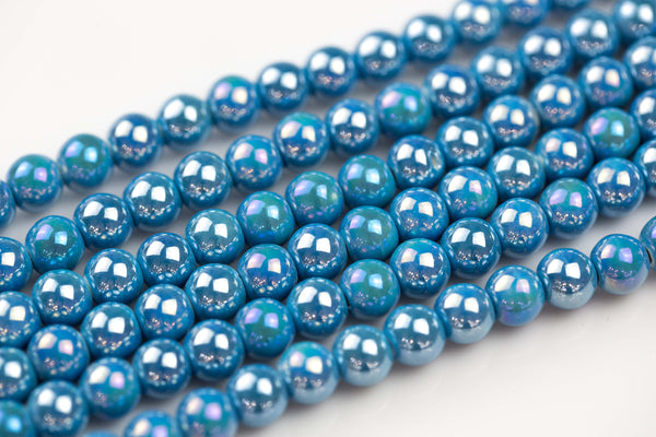 6mm 8mm 12mm Ceramic Smooth Round-11.5 inches per strand- Blue