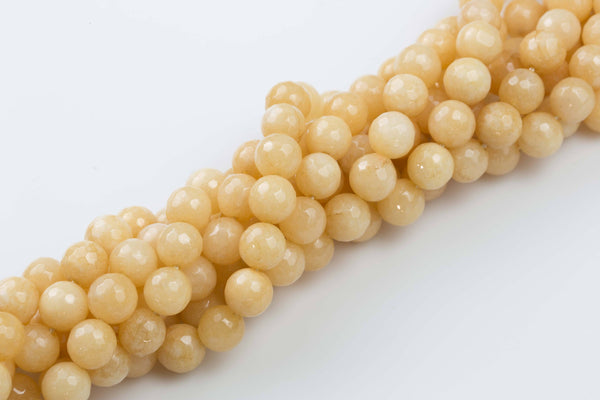 10mm- JADE Faceted Round- Single or Bulk- 15.5" - Butter