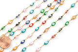 Evil Eye Necklace Marque Shape Multicolor-Chain Brass in Enamel- 5x12mm/4x10mm - By the Yard / 3 Feet