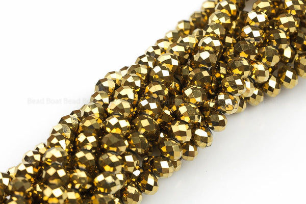 8mm Crystal Rondelle -2 or 5 or 10 STRANDS- Gold Metallic