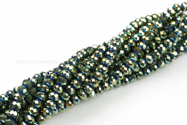 8mm Crystal Rondelle -1 or 5 or 10 STRANDS- Green Metallic