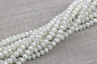 6mm and 8mm Crystal Rondelle -1 or 5 or 10 STRANDS- White Chalk Jade AB