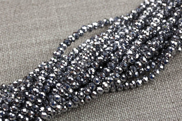 6mm Crystal Rondelle -1 or 5 or 10 STRANDS- Platinum SIlver