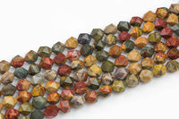 Natural Imperial Jasper- Hexagon Shape- High Quality- 9-10mm- Full Strand 16" - 39 Pieces Gemstone Beads