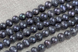 9-10mm Large Hole Freshwater Black Pearl, 8 Inch Strand Big Hole Beads