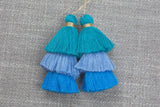 Ombre Puffy Blue Shade Tassels- 75mm - Triple Color- High Quality-2 pcs Per Order- Perfect for Earrings