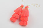 Ombre Puffy Tassels- 75mm - Triple Color- High Quality-Hot Pink-2 pcs Per Order- Perfect for Earrings