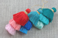 Ombre Puffy Tassels- 75mm - Triple Color- High Quality 27 Colors-2 pcs Per Order- Perfect for Earrings