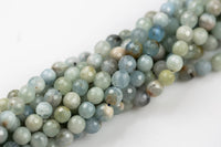 Natural aquamarine faceted round beads in full strands. 6mm, 8mm, 10mm, 12mm, 14mm- Full 15.5 Inch Strand- Gemstone Beads