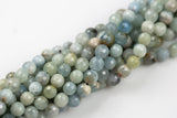 Natural aquamarine faceted round beads in full strands. 6mm, 8mm, 10mm, 12mm, 14mm- Full 15.5 Inch Strand- Gemstone Beads