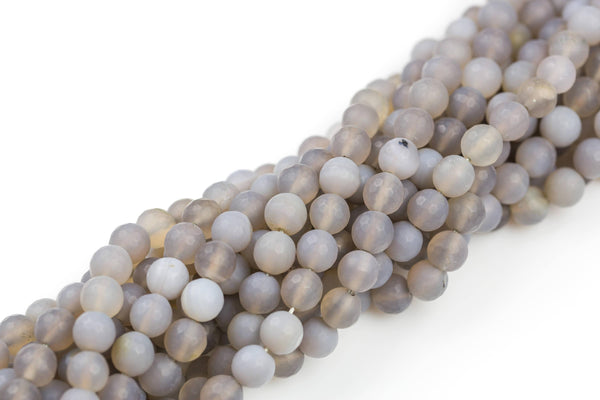 Natural Matt Banded Gray Agate, High Quality in Matt Faceted Round, 6mm, 8mm, 10mm- Full 15.5 Inch Strand- Gemstone Beads