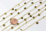 Coin Drop Chain Gold Plated Brass. High Quality Gold Plating!!! By THE YARD / 3 feet