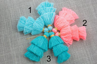 Ombre Puffy Tassels- 75mm - Triple Color- High Quality 27 Colors-2 pcs Per Order- Perfect for Earrings