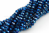 8mm Crystal Rondelle - 2 or 5 or 10 STRANDS- Blue Metallic