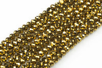 8mm Crystal Rondelle -2 or 5 or 10 STRANDS- Gold Metallic