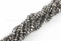 8mm Crystal Rondelle -1 or 5 or 10 STRANDS- Half Dark Silver