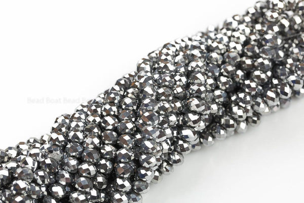 8mm Crystal Rondelle -2 or 5 or 10 STRANDS- Dark Silver