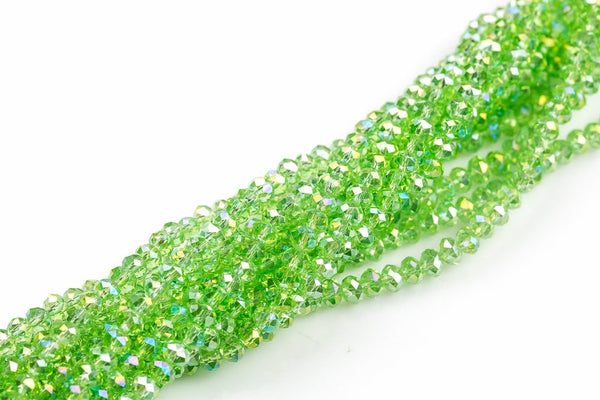 6mm Crystal Rondelle -1 or 5 or 10 STRANDS- Light Peridot AB