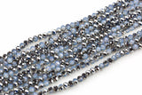 6mm Crystal Rondelle -1 or 5 or 10 STRANDS- Half White Opal Silver Metallic