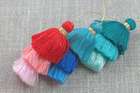 Ombre Puffy Tassels- 75mm - Triple Color- High Quality 10 Solid Colors-2 pcs Per Order- Perfect for Earrings