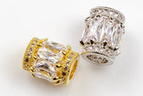 Baguette Cut Shape CZ Pave Bead- 9*12mm- Barrel Shape