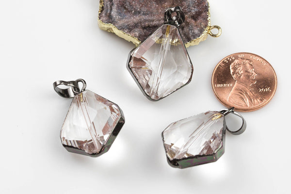 Clear Crystal Wrapped In Gunmetal Pendants- Diamond Shaped 20*23mm