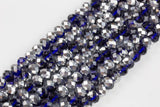 10mm Crystal Rondelle -1 or 5 or 10 STRANDS- Blue Half Silver