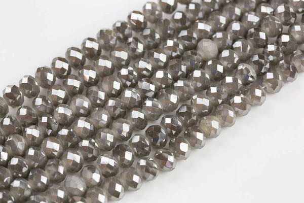 8mm Crystal Rondelle -2 or 5 or 10 STRANDS- Mystic Gray