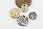 Coin CZ Gold, Gunmetal, Pave Small Charm- cz tag