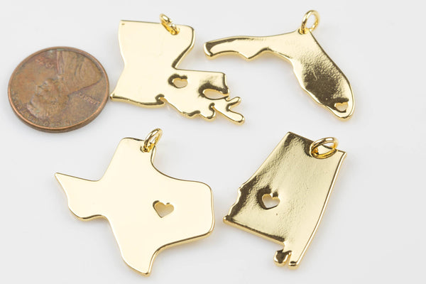 State Charms- Texas Louisiana Florida Alabama Charms- Medium Size 25mm - Gold and Gunmetal- 2 Pieces per Order