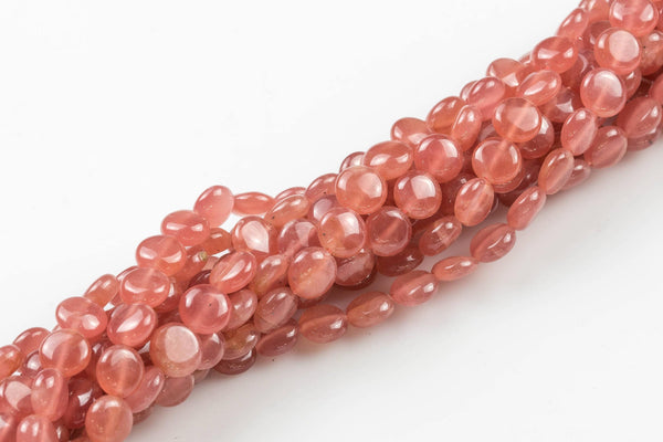 NATURAL Rhodochrosite Smooth Puffy Coin beads in full strands.- Gem Quality- No dye AAA Quality
