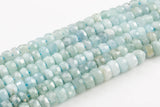 Natural Aquamarine- Large Hand Faceted Roundel- High Quality- 13-14mm- Full Strand 16" - 44 Pieces AAA Quality Gemstone Beads