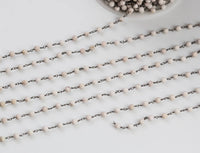 4mm High Quality Matte Finished White Turquoise Gunmetal Rosary Chain- By the Foot