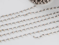 4mm High Quality Matte Finished White Turquoise Gunmetal Rosary Chain- By the Foot