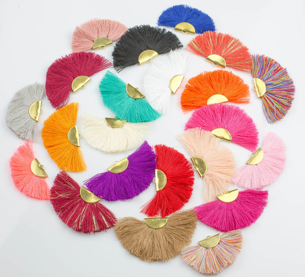 New Colors! BEAUTIFUL Fan Tassels on Brass Findings. Perfect for earrings or pendants! One pair per order. 1" by 2"
