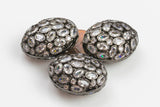 Large Polki Style CZ Pave Bead Rose Cut Diamond Style 21*26mm / 17*22mm- Oval- Gunmetal with Clear CZ
