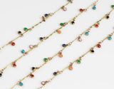 Multicolor Dangly Enamel Chain with Sun Shaped Coin Drops - Solid Brass - 5mm - By the Yard