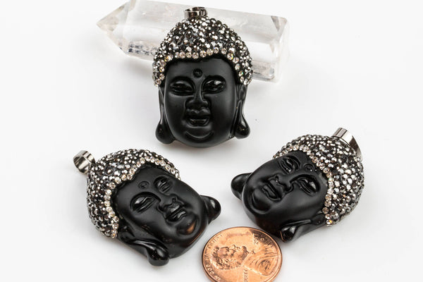 Buddha Wrapped In Hematite Crystal Pave- Semi Matt- Black - 26*34mm